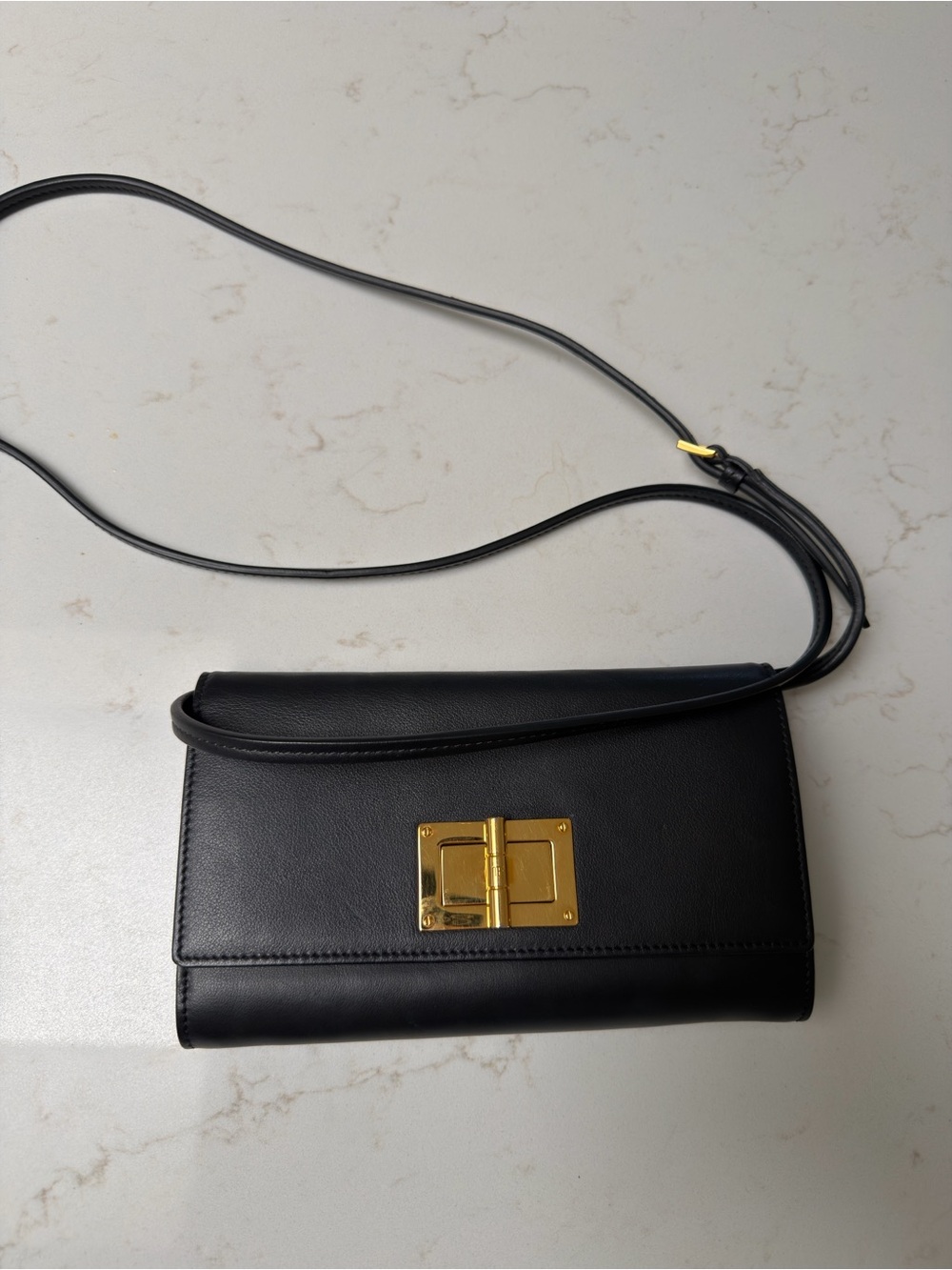 AUTHENTIC TOM FORD Black Leather Crossbody Bag with Gold Turn-Lock